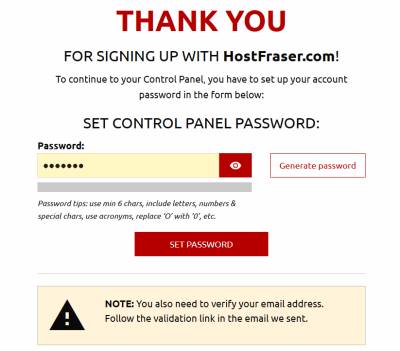Set a password for your hosting account control panel